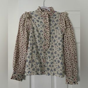 Sézane Floral Long Sleeve Patchwork Blouse